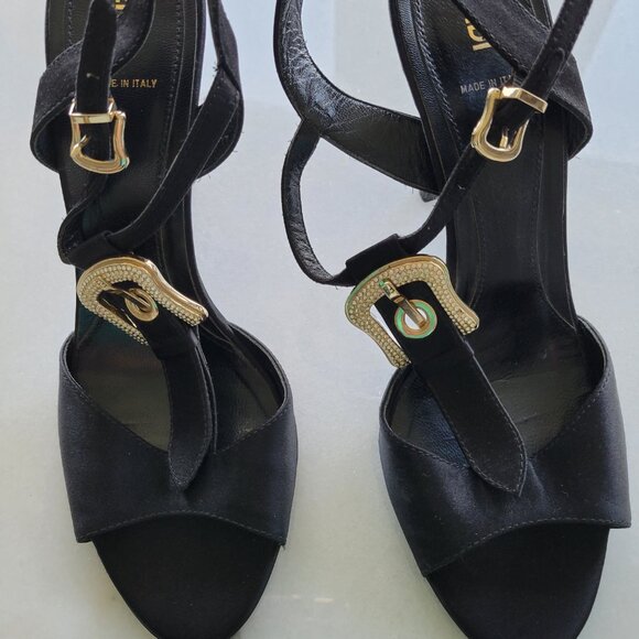 Authentic FENDI Black Leather and Satin Dress Shoes with Crystal Buckle size 40 - Picture 5 of 6